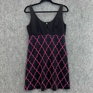 Claude Brown Women’s Knee Length Dress Black Pink Sleeveless Size 8